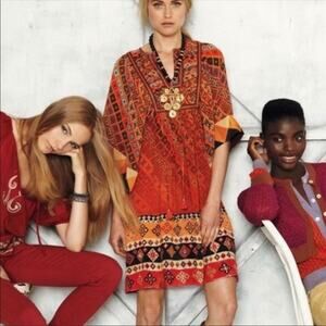 Anthropologie Tanvi Kedia "Sumana" Tunic  Orange Beaded Short Sleeve Dress XS
